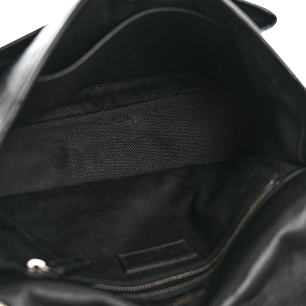 Crinkled Calfskin Monogram Medium Niki Chain Satchel Black