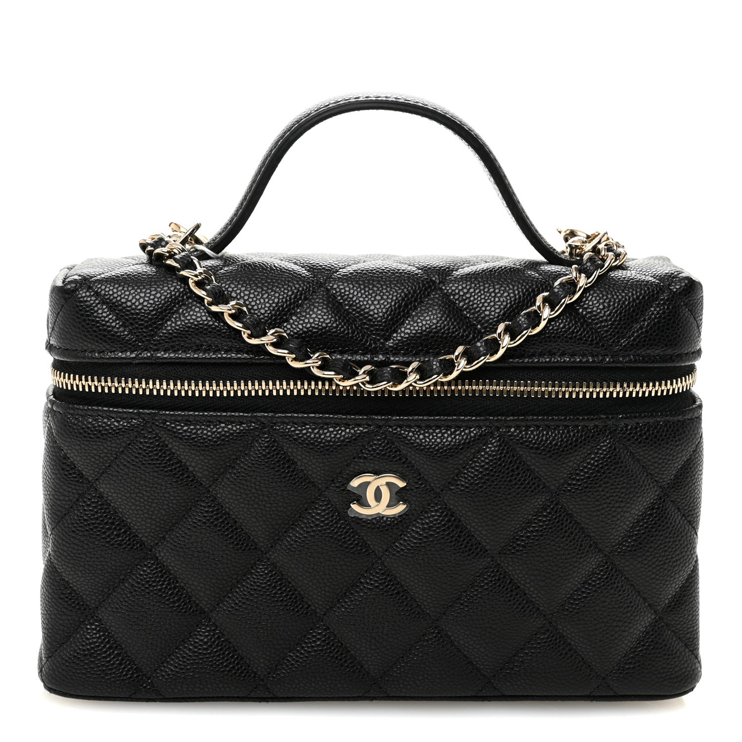 Caviar Quilted Top Handle Slim Vanity With Chain Black