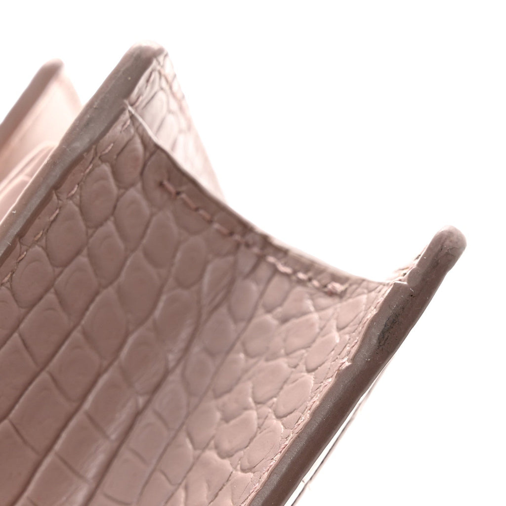 Calfskin Crocodile Embossed Monogram Sunset Chain Wallet Soft Nude