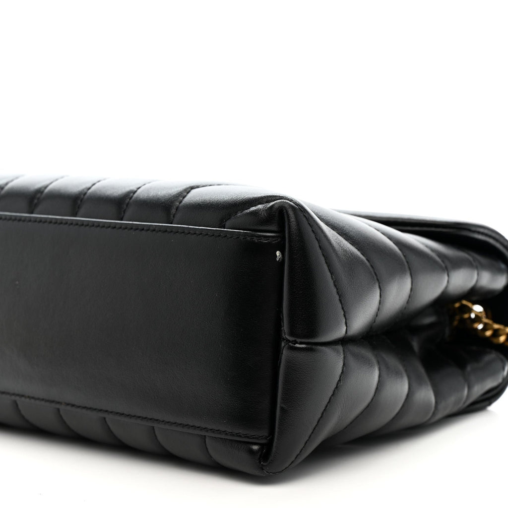 Calfskin Y Quilted Monogram Small Loulou Chain Satchel Black