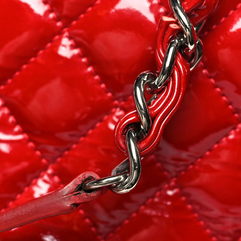 Patent Quilted Large Just Mademoiselle Bowling Bag Red