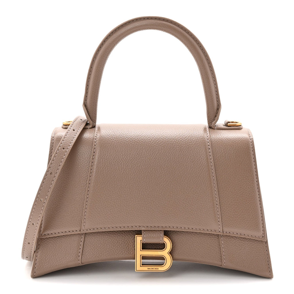 Grained Calfskin Small Hourglass Top Handle Bag Mink Grey