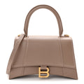 Grained Calfskin Small Hourglass Top Handle Bag Mink Grey