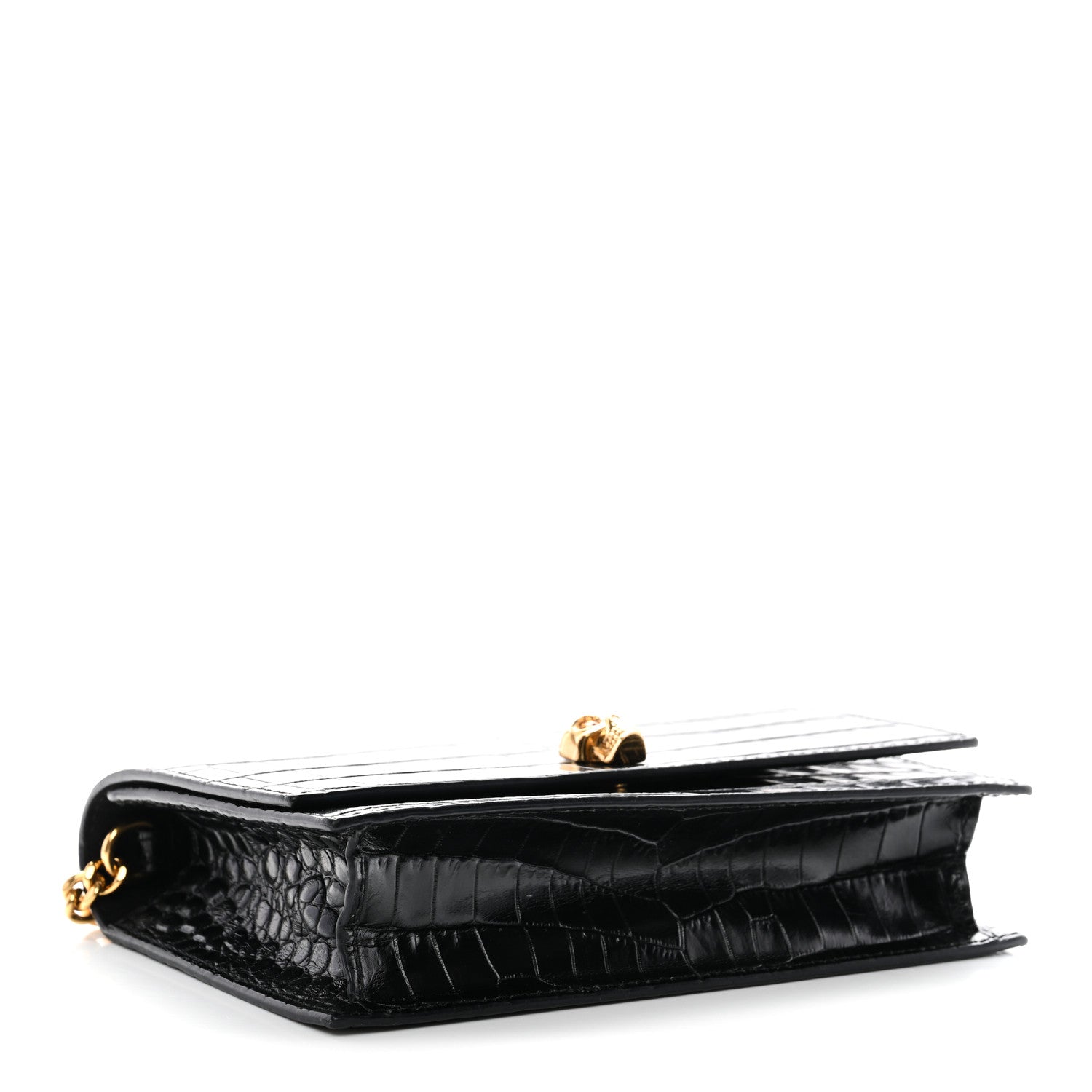 Calfskin Crocodile Embossed Skull Mini Crossbody Bag Black