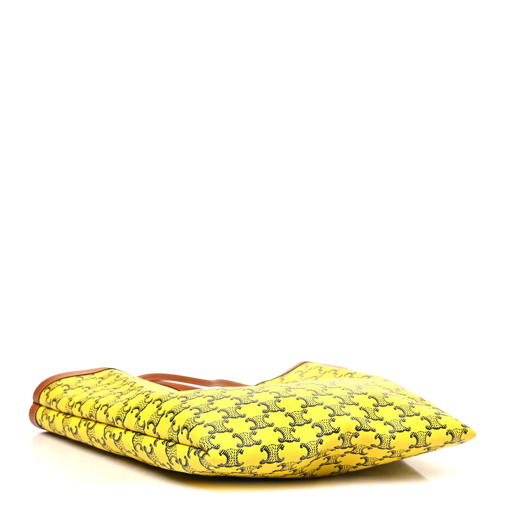 Triomphe Canvas Calfskin Medium Flat Shopper Tote Yellow Navy