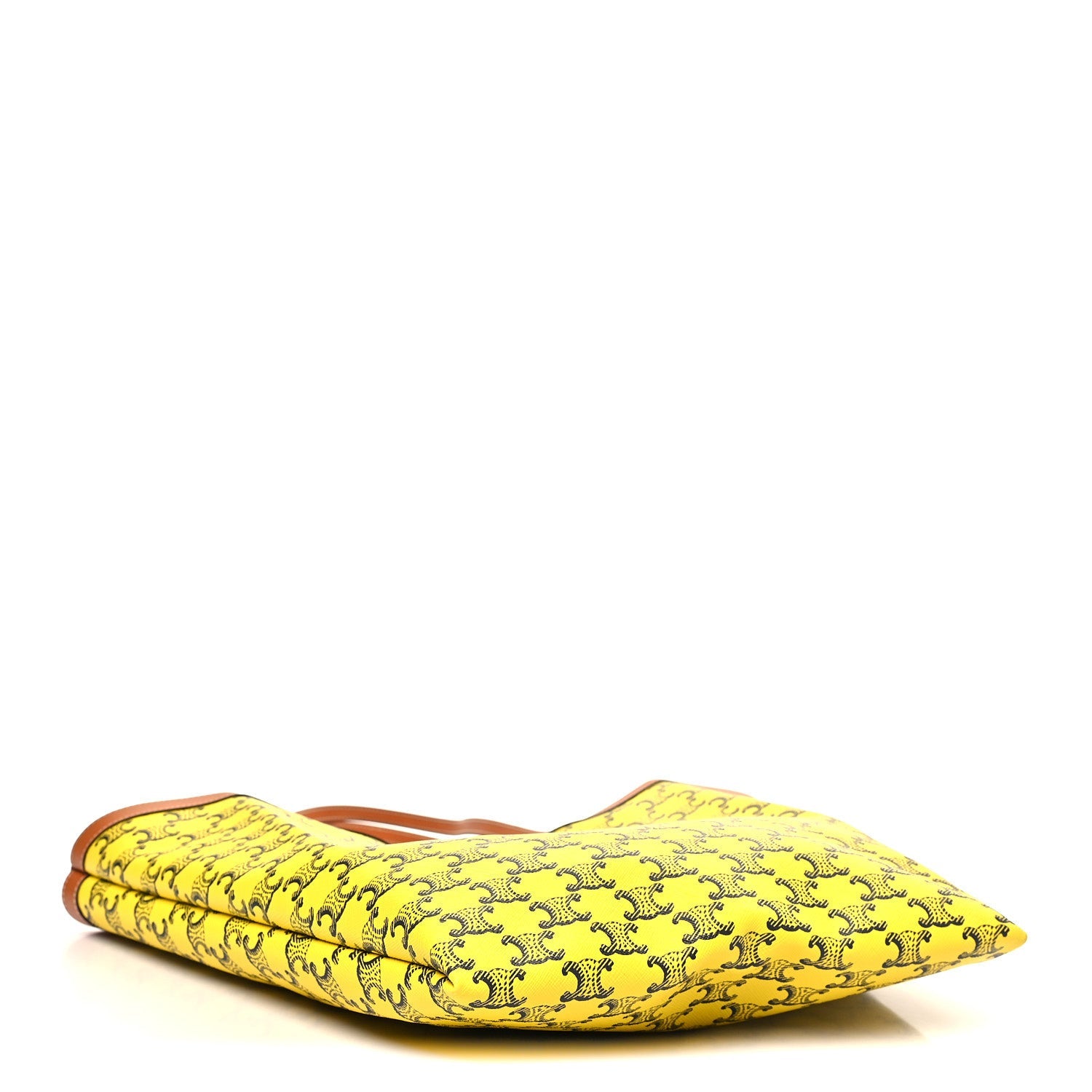 Triomphe Canvas Calfskin Medium Flat Shopper Tote Yellow Navy