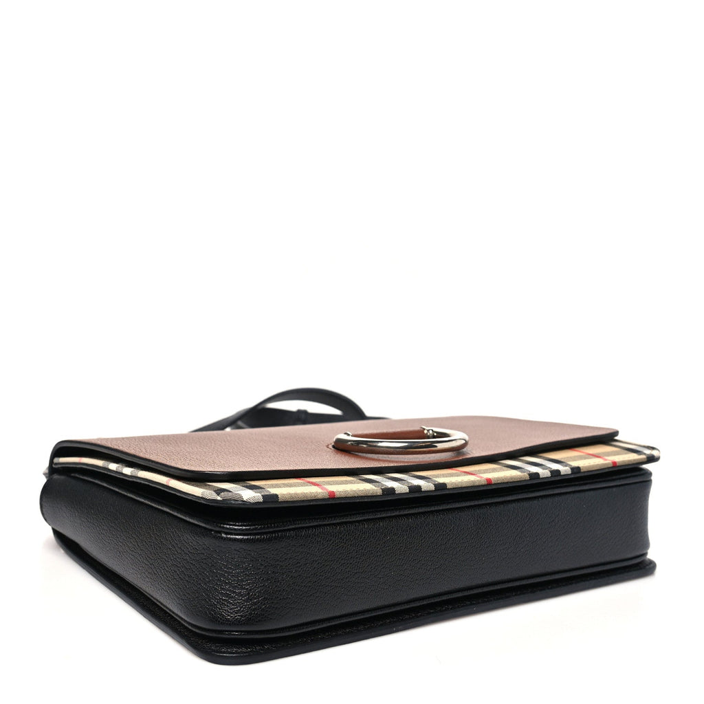 Goatskin Vintage Check Medium D-Ring Bag Tan Black