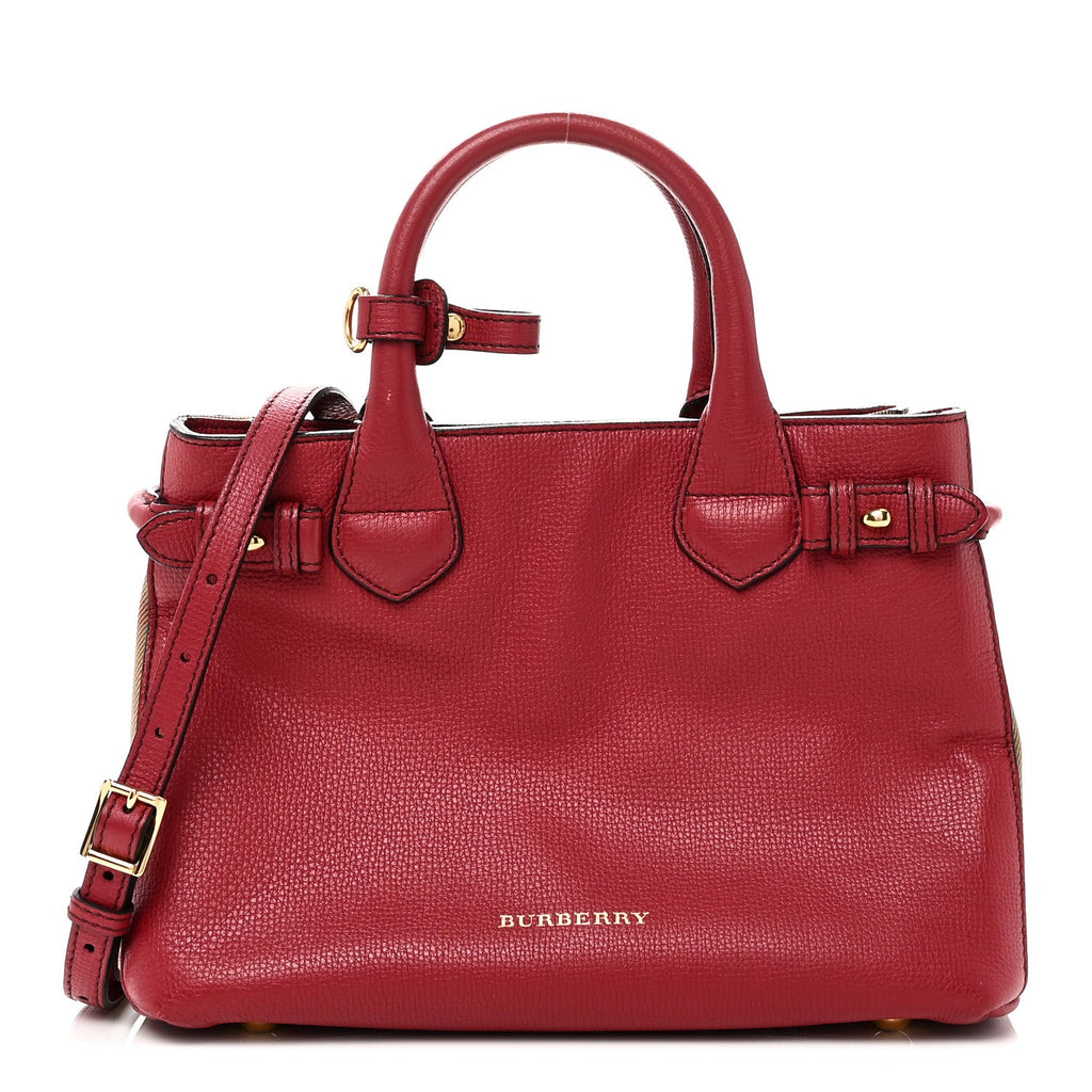 Grainy Calfskin House Check Small Banner Tote Red