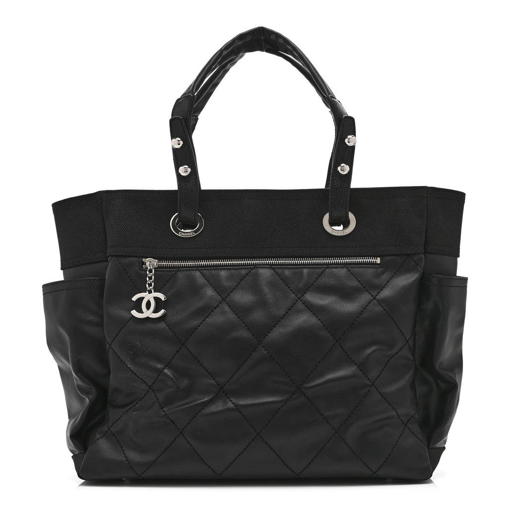 Coated Canvas Quilted Large Paris Biarritz Tote Black