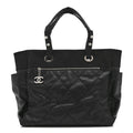 Coated Canvas Quilted Large Paris Biarritz Tote Black