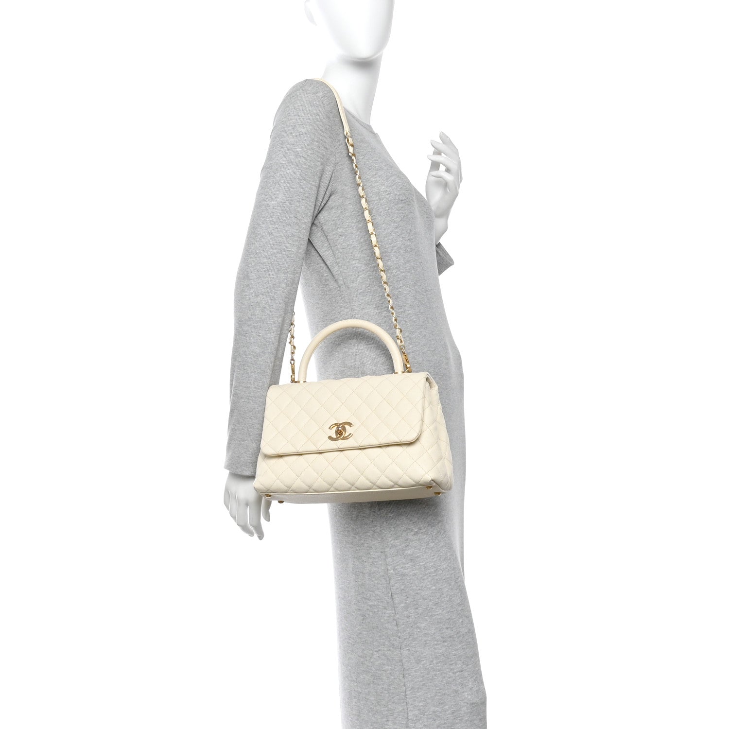 Caviar Quilted Small Coco Handle Flap White