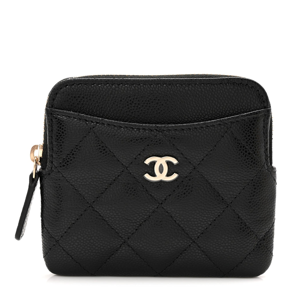 Caviar Quilted Zip  Holder Wallet Black