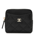 Caviar Quilted Zip  Holder Wallet Black