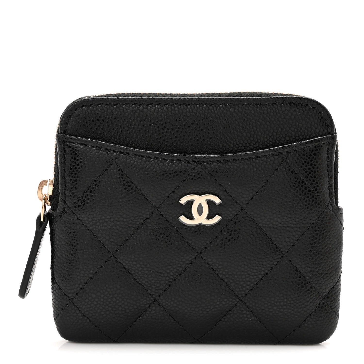 Caviar Quilted Zip  Holder Wallet Black
