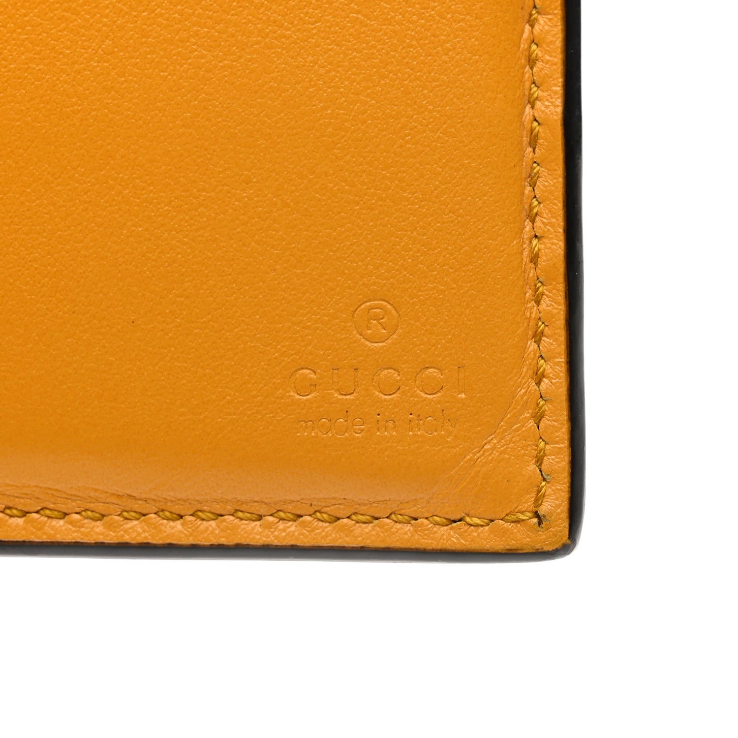 Calfskin GG Tennis Embossed Bi-Fold Wallet Yellow Tangerine