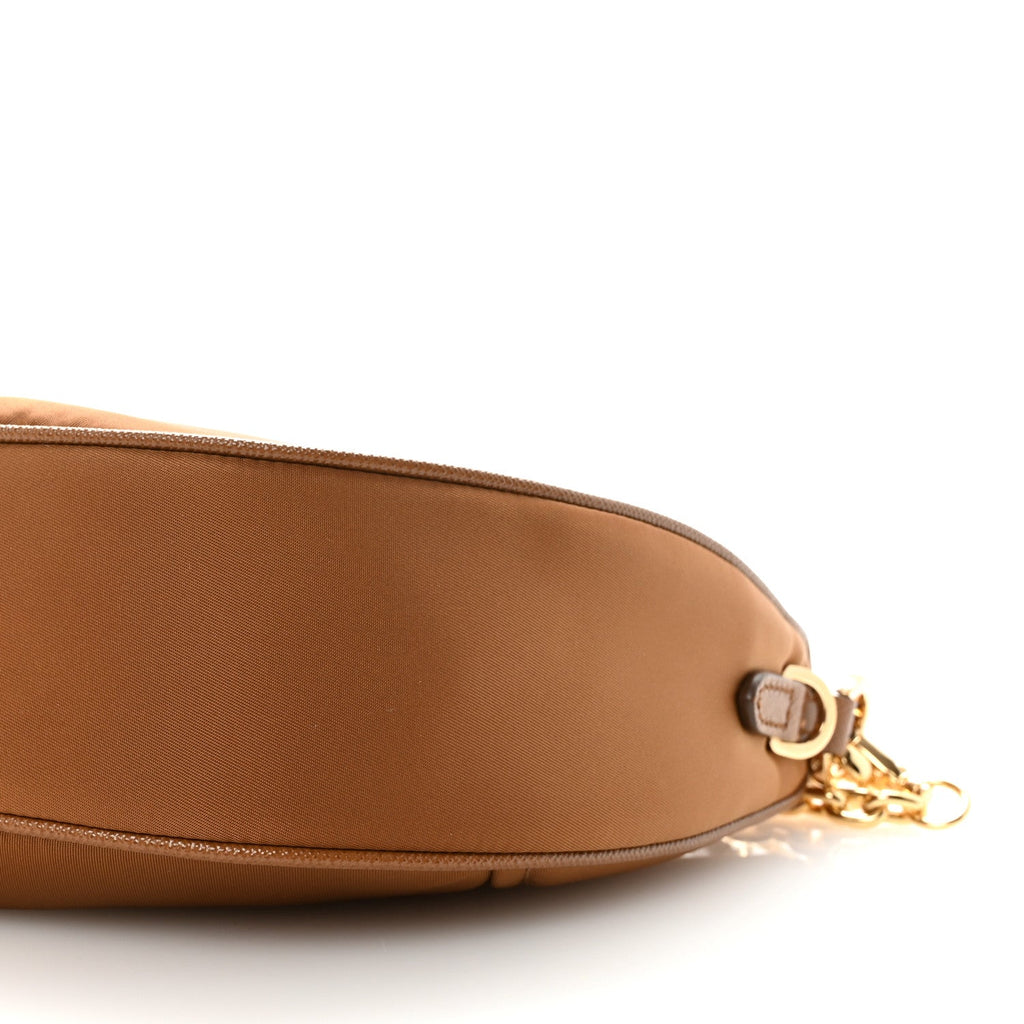Re-Nylon Saffiano Demi-lune Shoulder Bag Brown