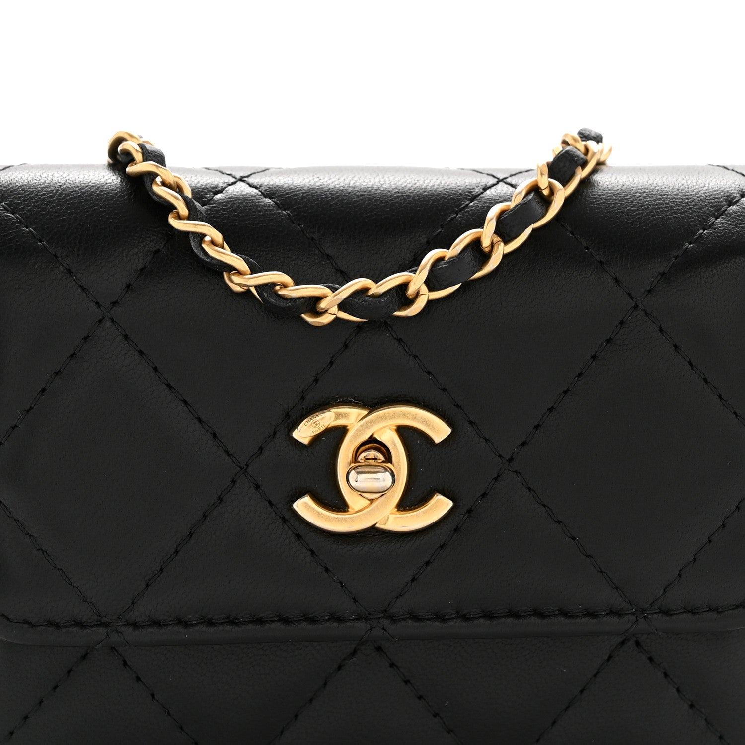 Lambskin Quilted Mini Trendy CC Clutch With Chain Black