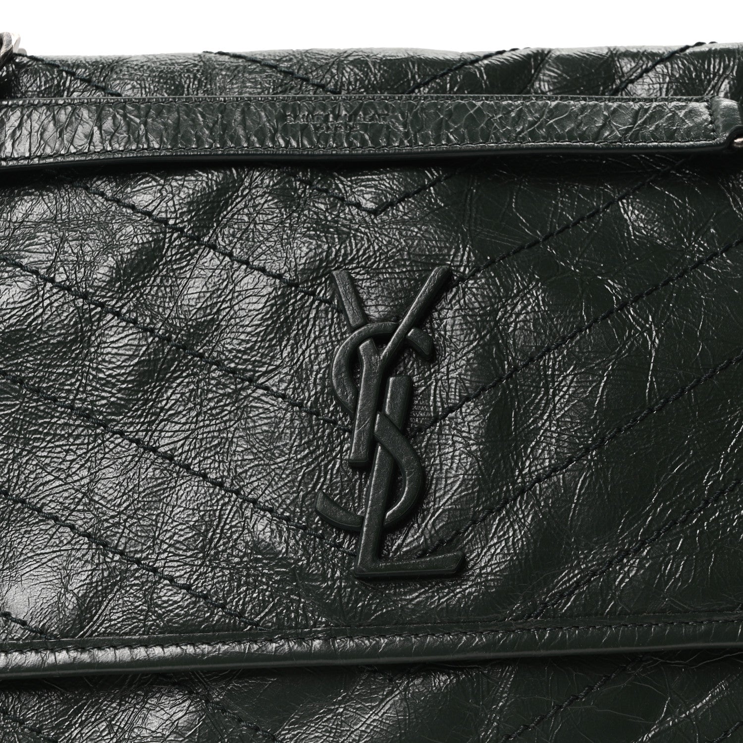 Crinkled Calfskin Matelasse Monogram Medium Niki Chain Satchel Dark Green
