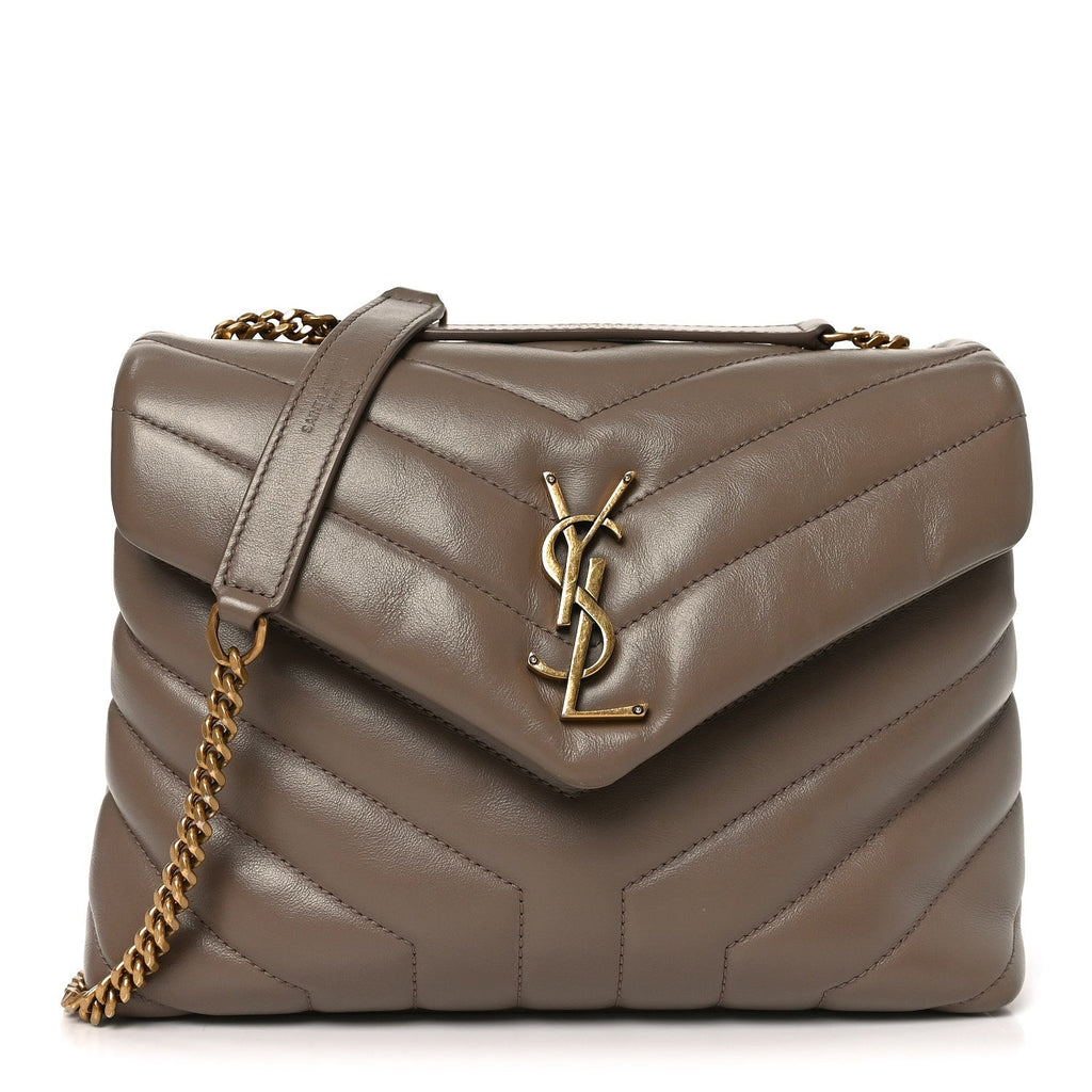 Calfskin Y Quilted Monogram Small Loulou Chain Satchel Dark Beige