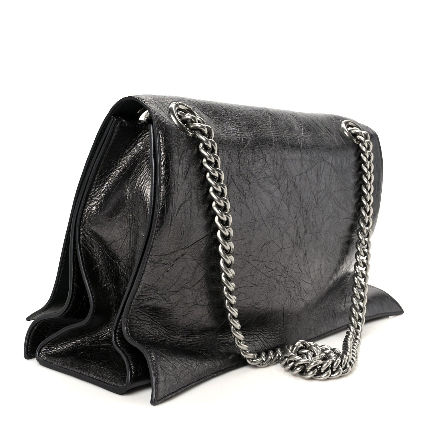 Metallic Crushed Calfskin Large Crush Chain Bag Steel Grey
