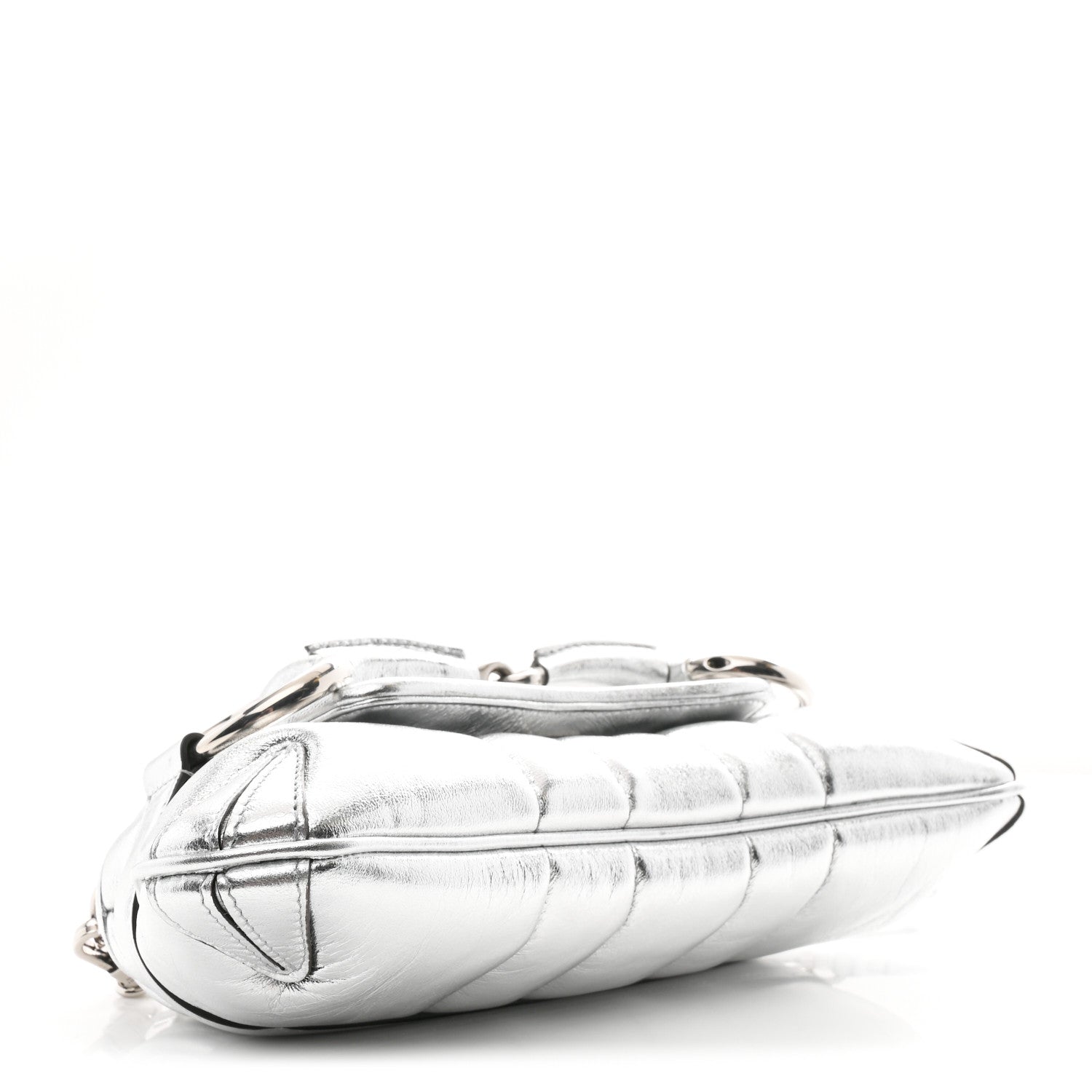 Metallic Nappa Vertical Matelasse Small Maxi Horsebit Chain Shoulder Bag Silver