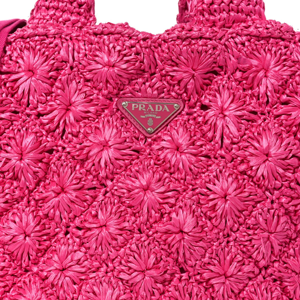 Raffia Crochet Tote Fuchsia