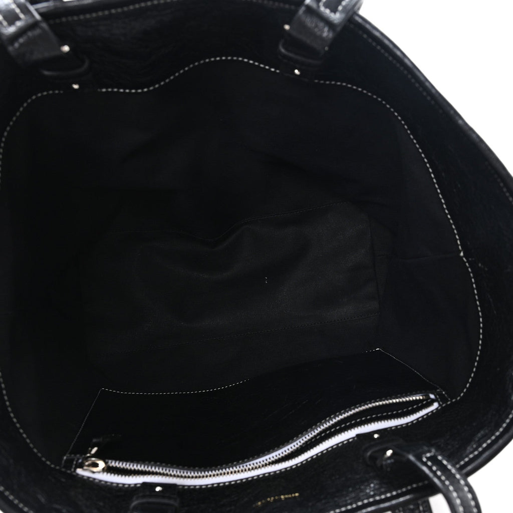 Agneau Arena Striped Patchwork Large Barbes East West Shopper Black White