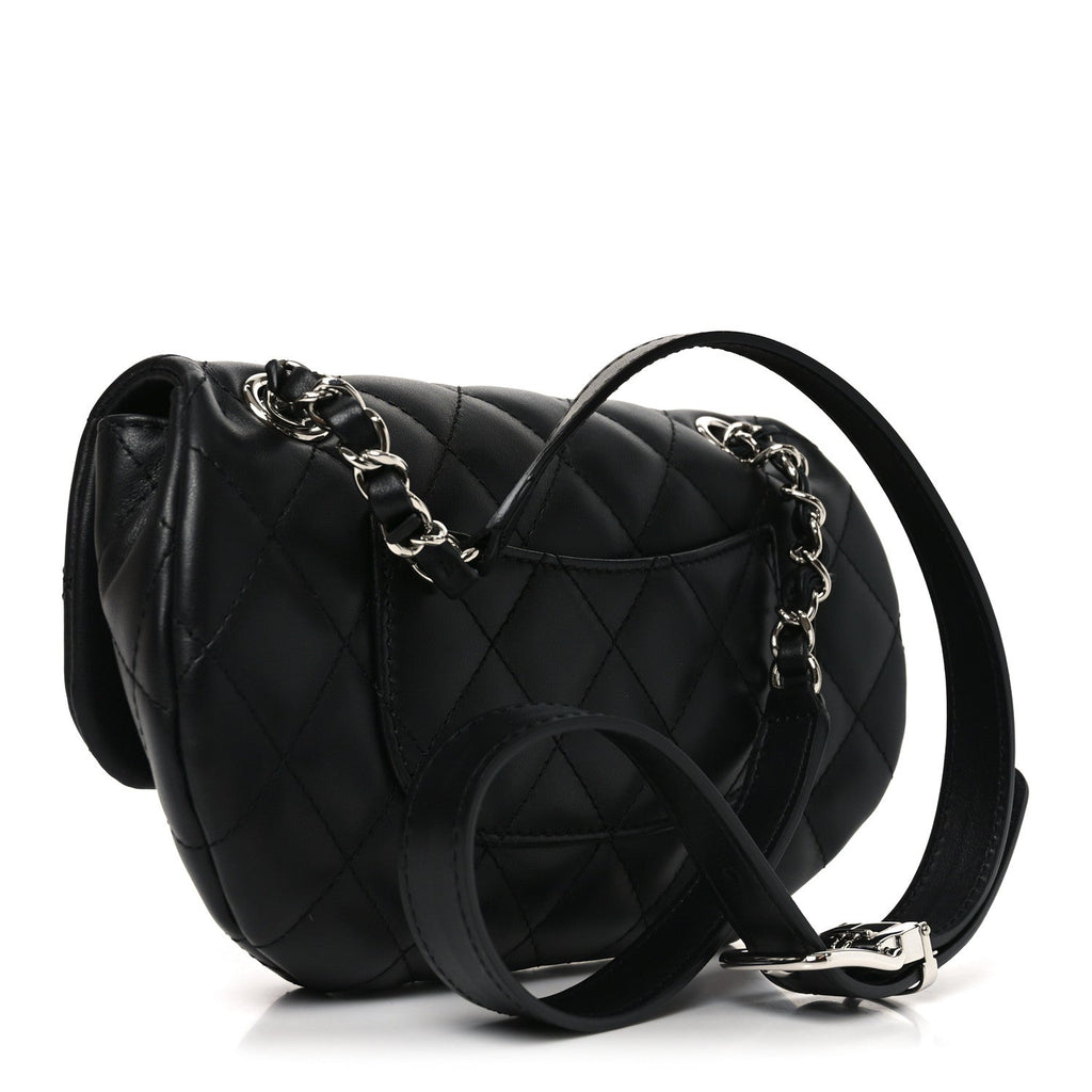 Calfskin Quilted CC Uniform Flap Belt Bag Black