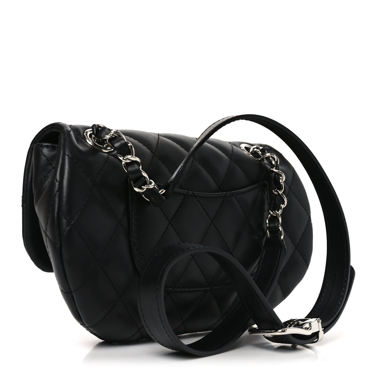 Calfskin Quilted CC Uniform Flap Belt Bag Black