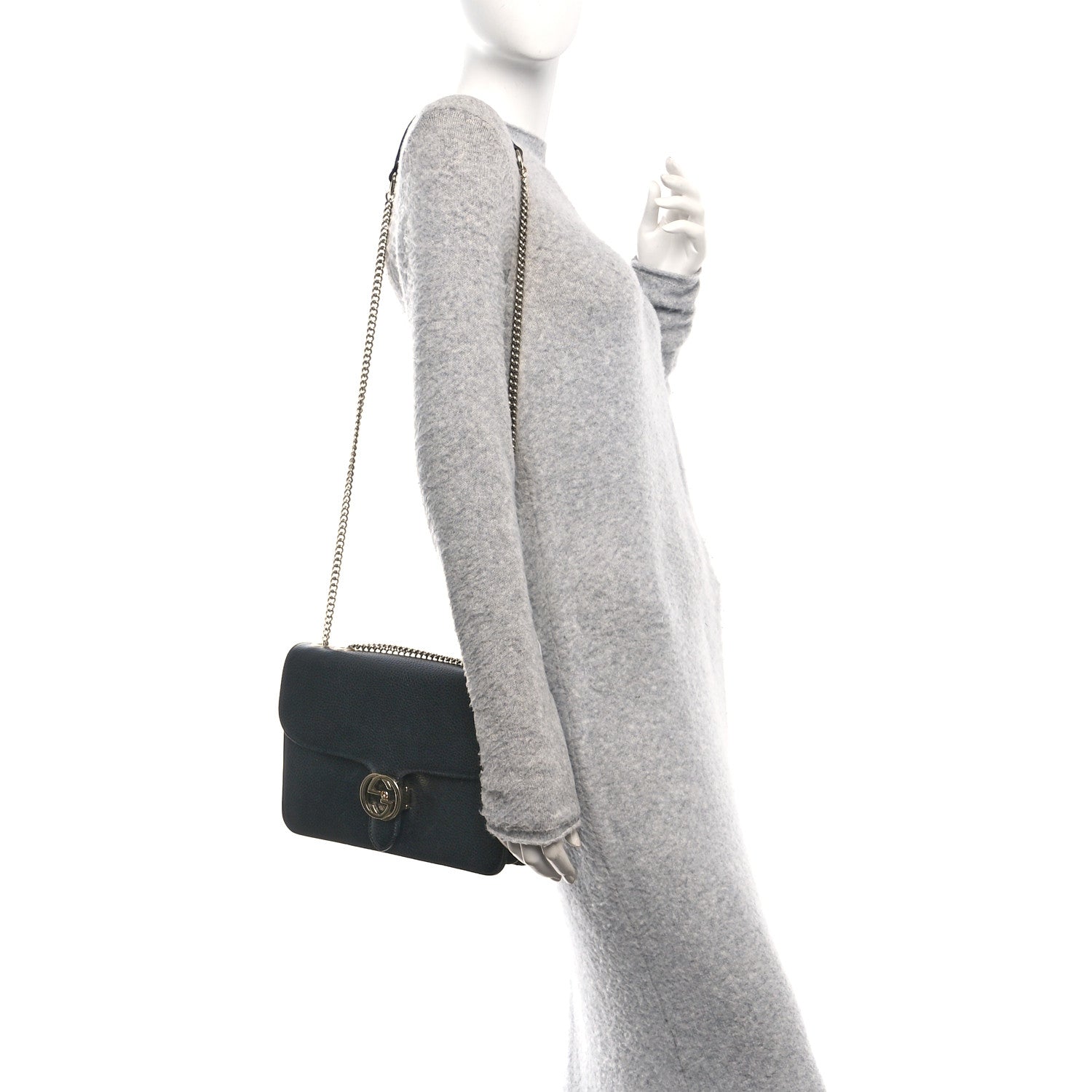 Dollar Calfskin Interlocking G Shoulder Bag Black