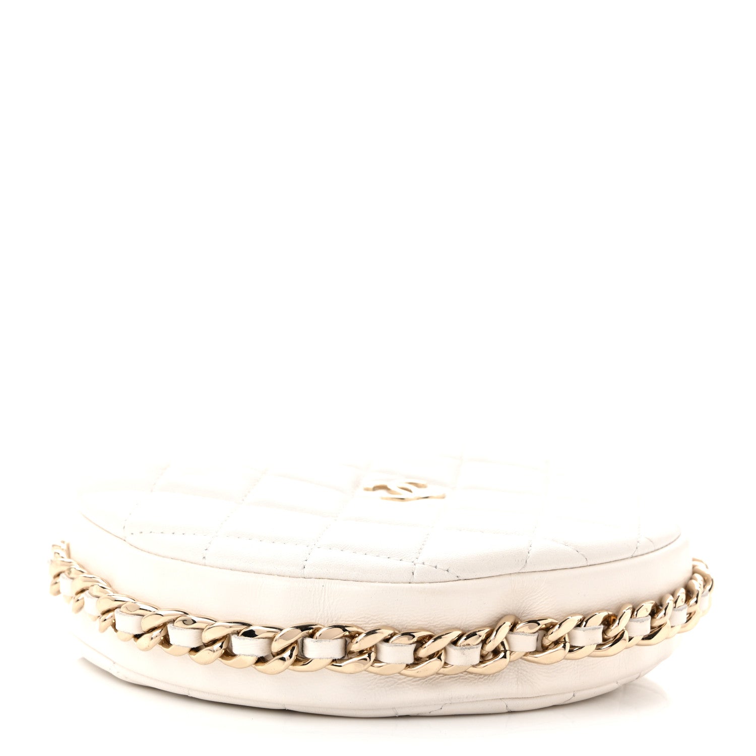 Lambskin Quilted Chain Around Pouch Hobo White