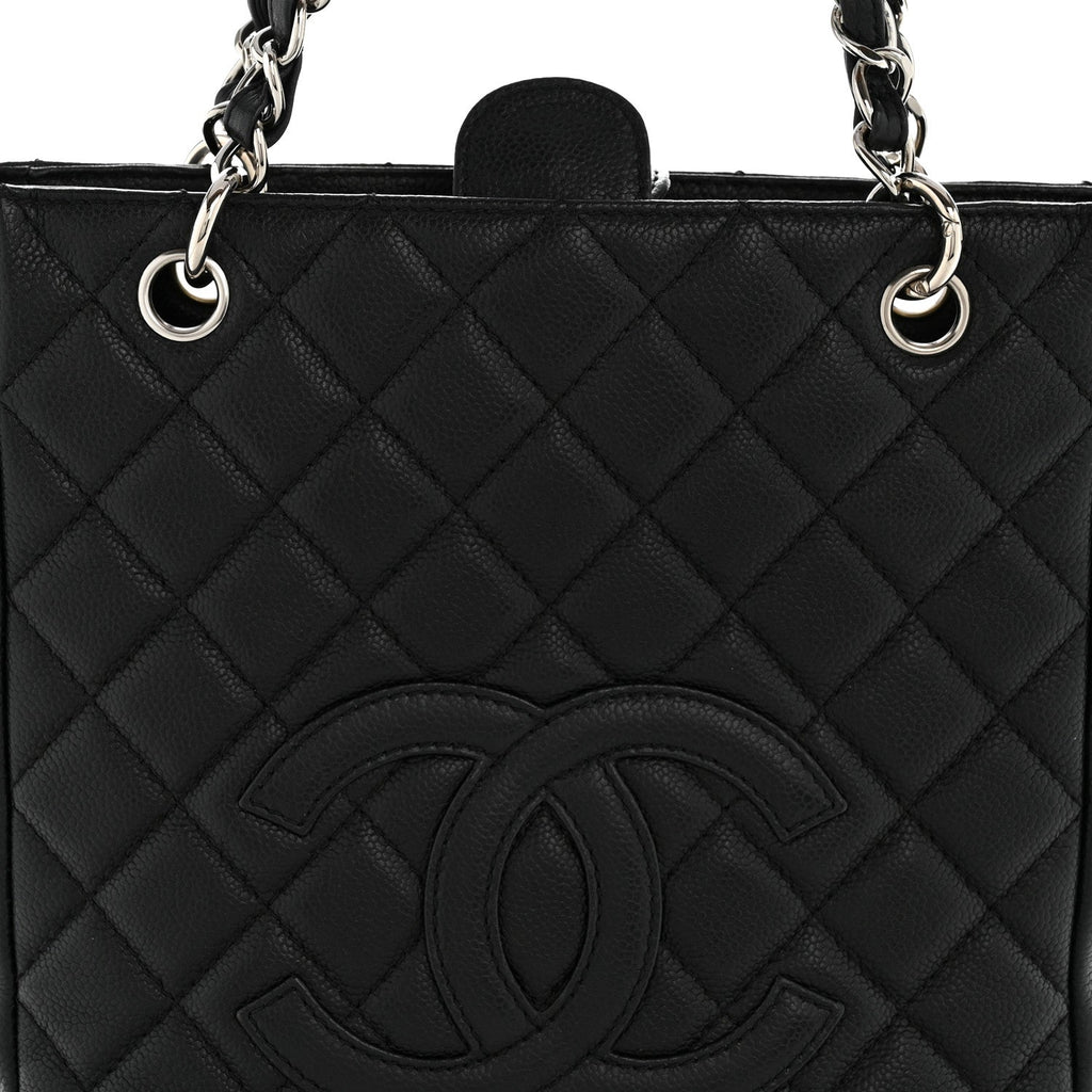 Caviar Quilted Petit Shopping Tote PST Black