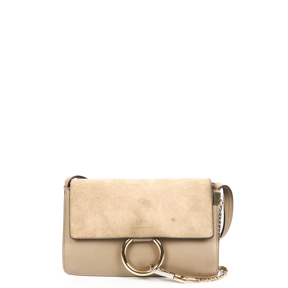 Chloe Cross Body Faye - Wallet on Strap in Motty Grey, Calfskin Leather
