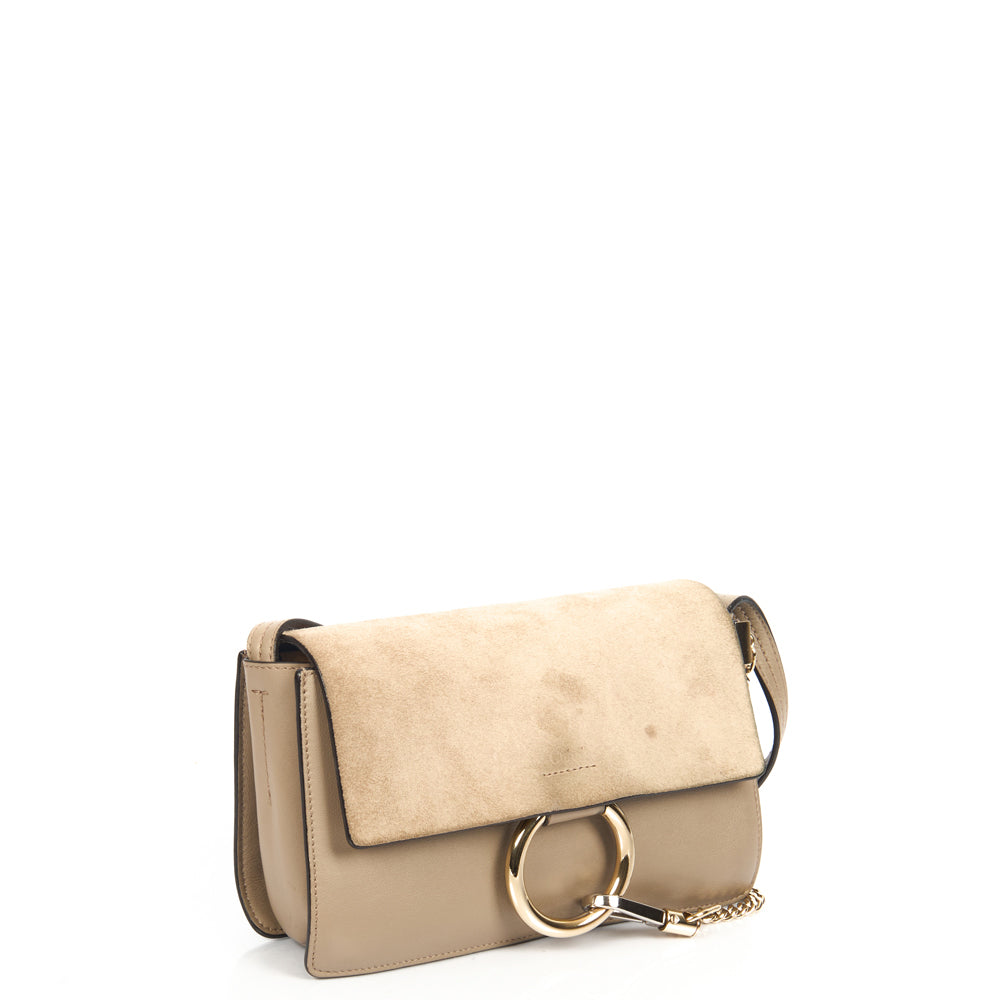 Chloe Cross Body Faye - Wallet on Strap in Motty Grey, Calfskin Leather