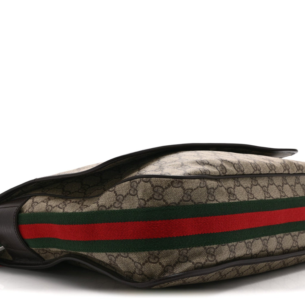 GG Plus Monogram Web Large Flap Messenger Bag Beige Dark Brown