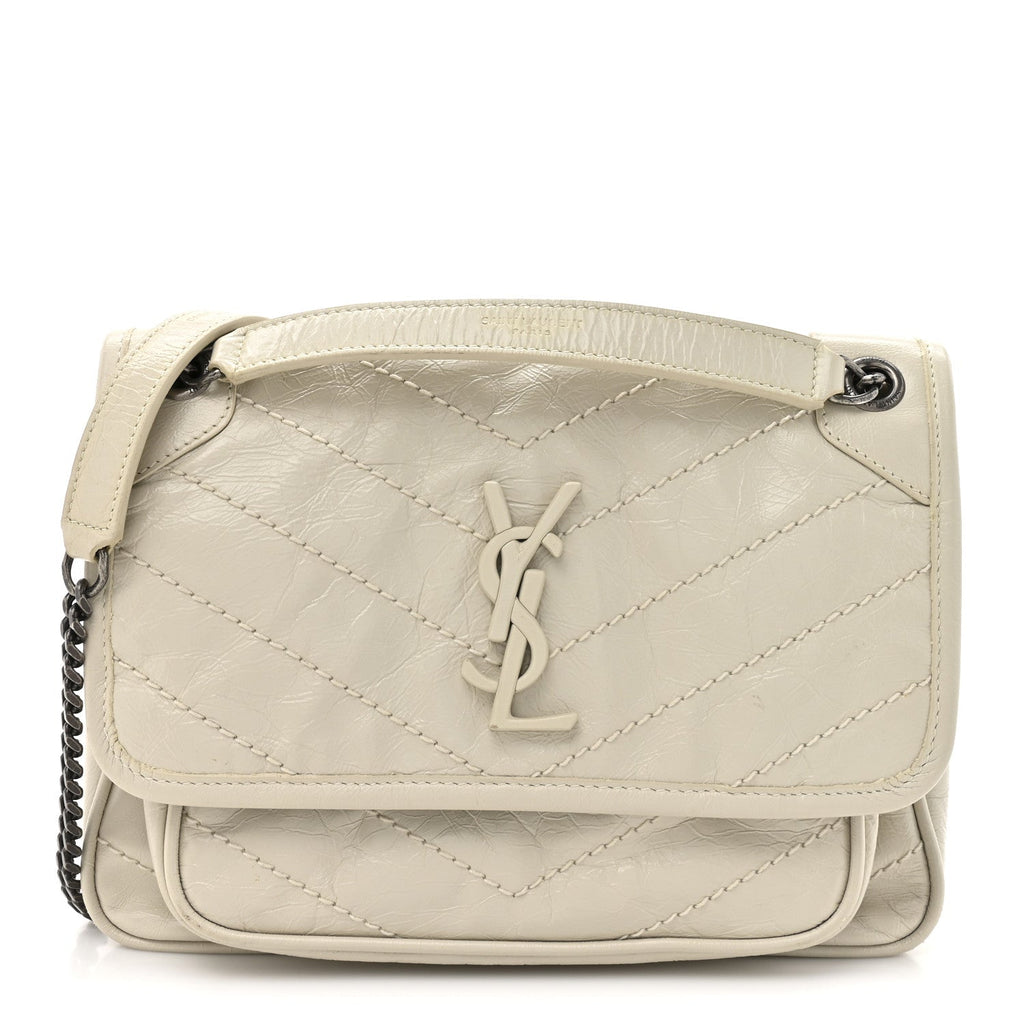 Crinkled Calfskin Matelasse Monogram Baby Niki Chain Satchel Blanc Vintage