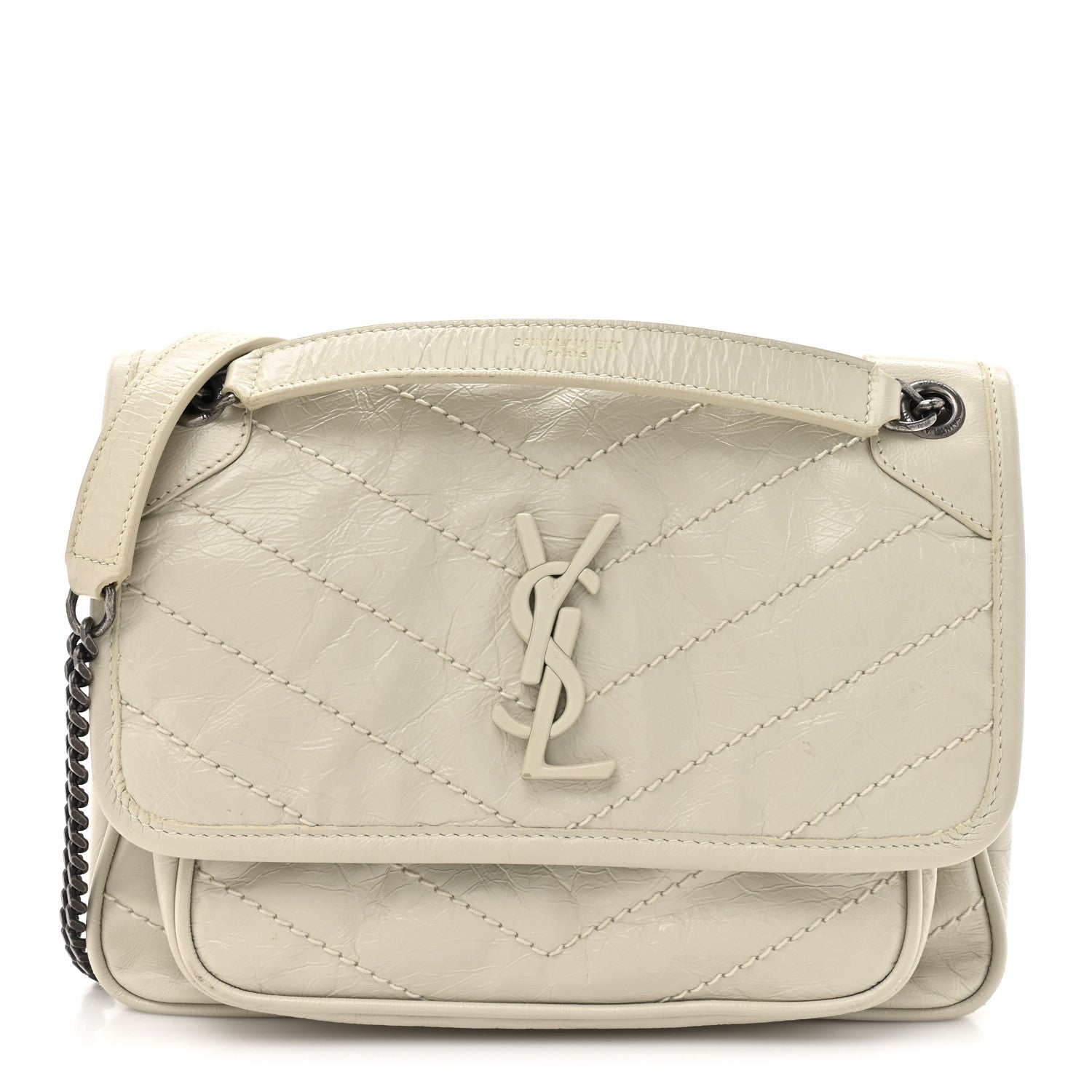 Crinkled Calfskin Matelasse Monogram Baby Niki Chain Satchel Blanc Vintage