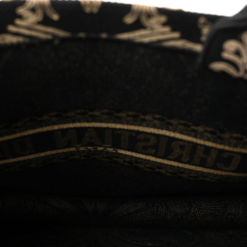 Canvas Embroidered Large Ornamental Cornely Effect Book Tote Black Beige