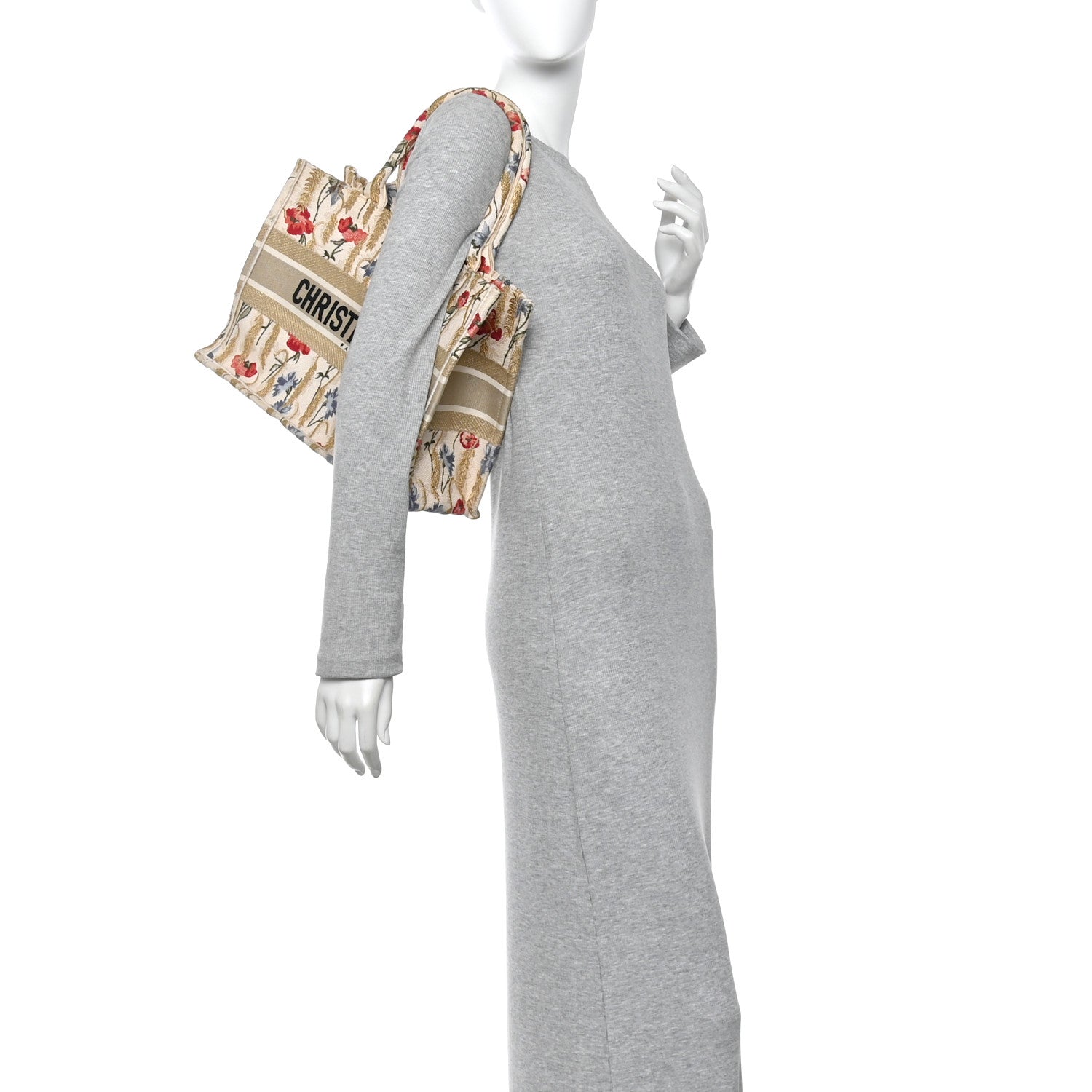 Canvas Embroidered Medium Hibiscus Book Tote Beige Multicolor