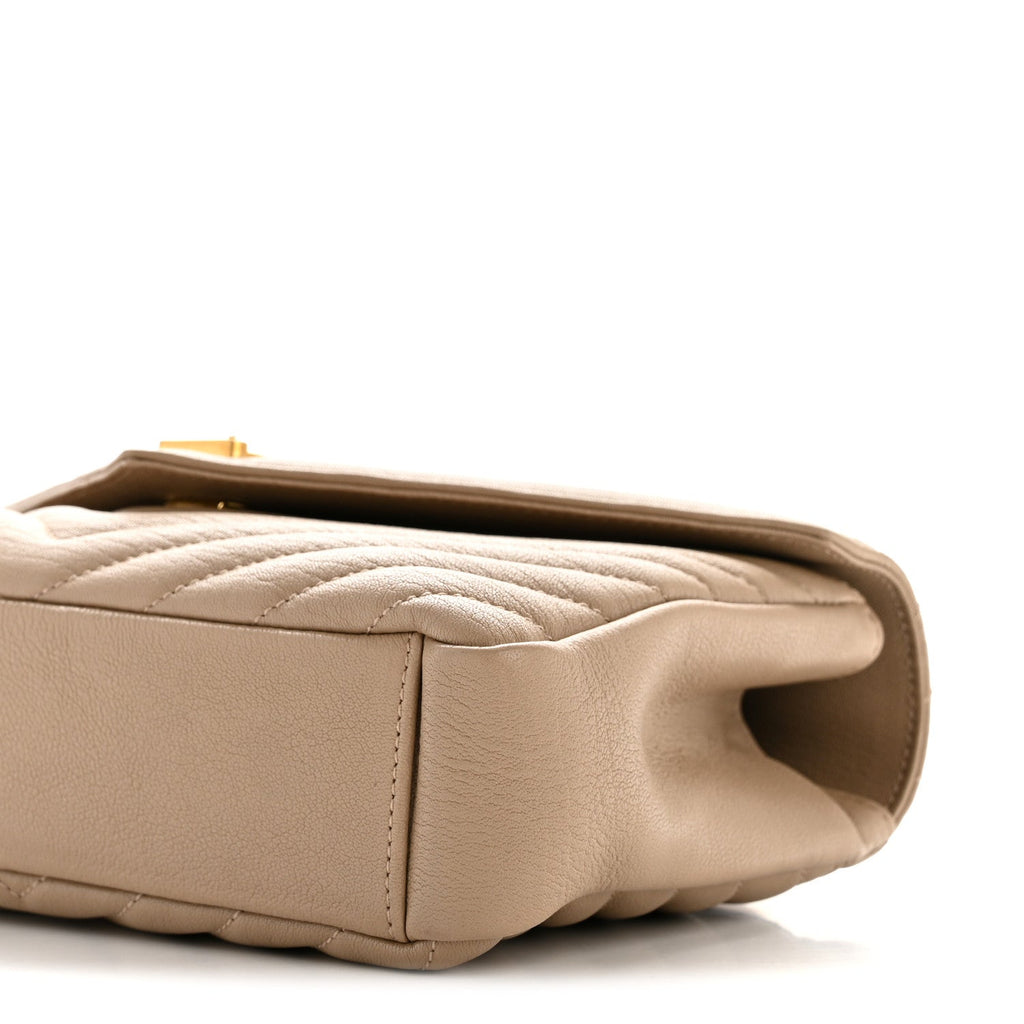 Sheepskin Matelasse Chevron Monogram Medium College Bag Dark Beige