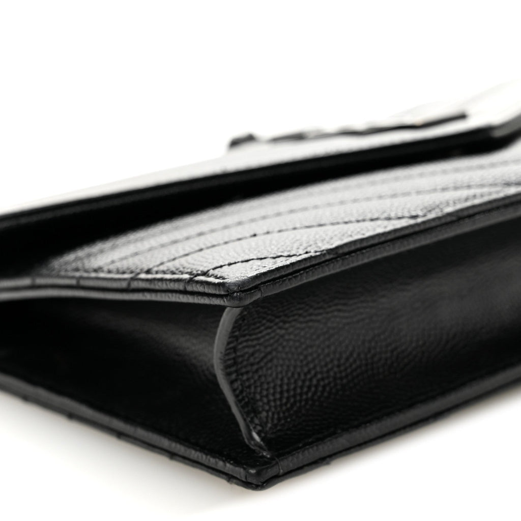 Grain De Poudre Matelasse Chevron Monogram Monochrome Envelope Chain Wallet Black