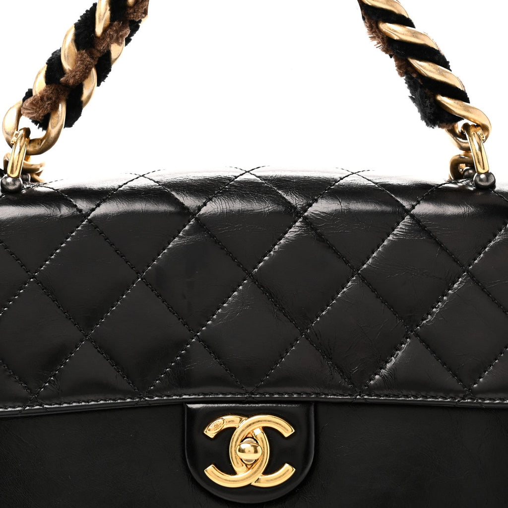 Iridescent Calfskin Quilted Small Straight Lined Flap Black