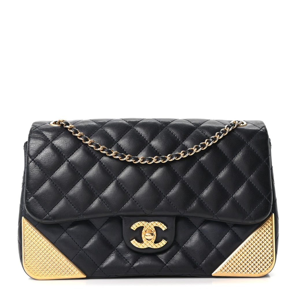 Calfskin Quilted Rock The Corner Flap Navy