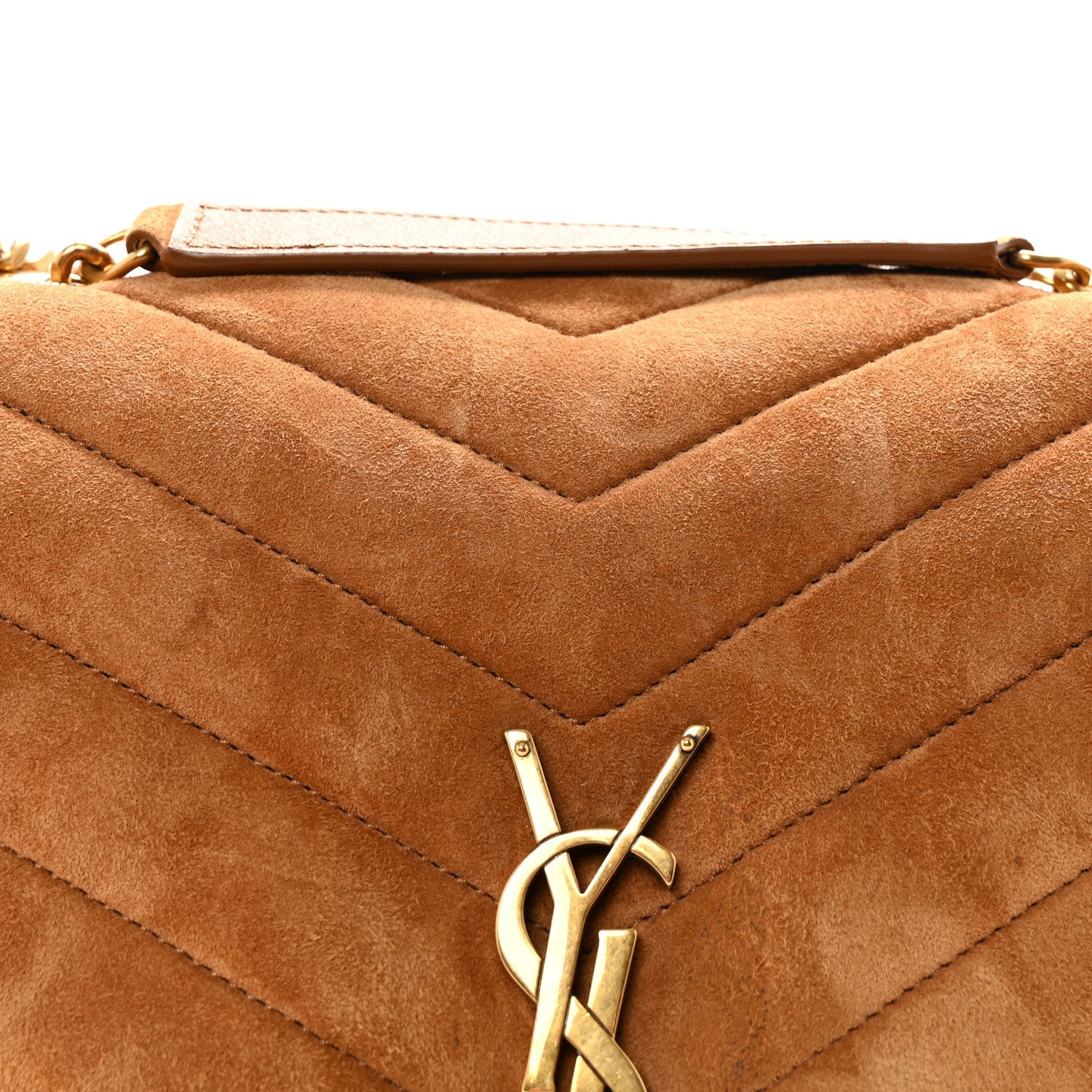 Suede Y Quilted Monogram Medium Loulou Chain Satchel Cinnamon