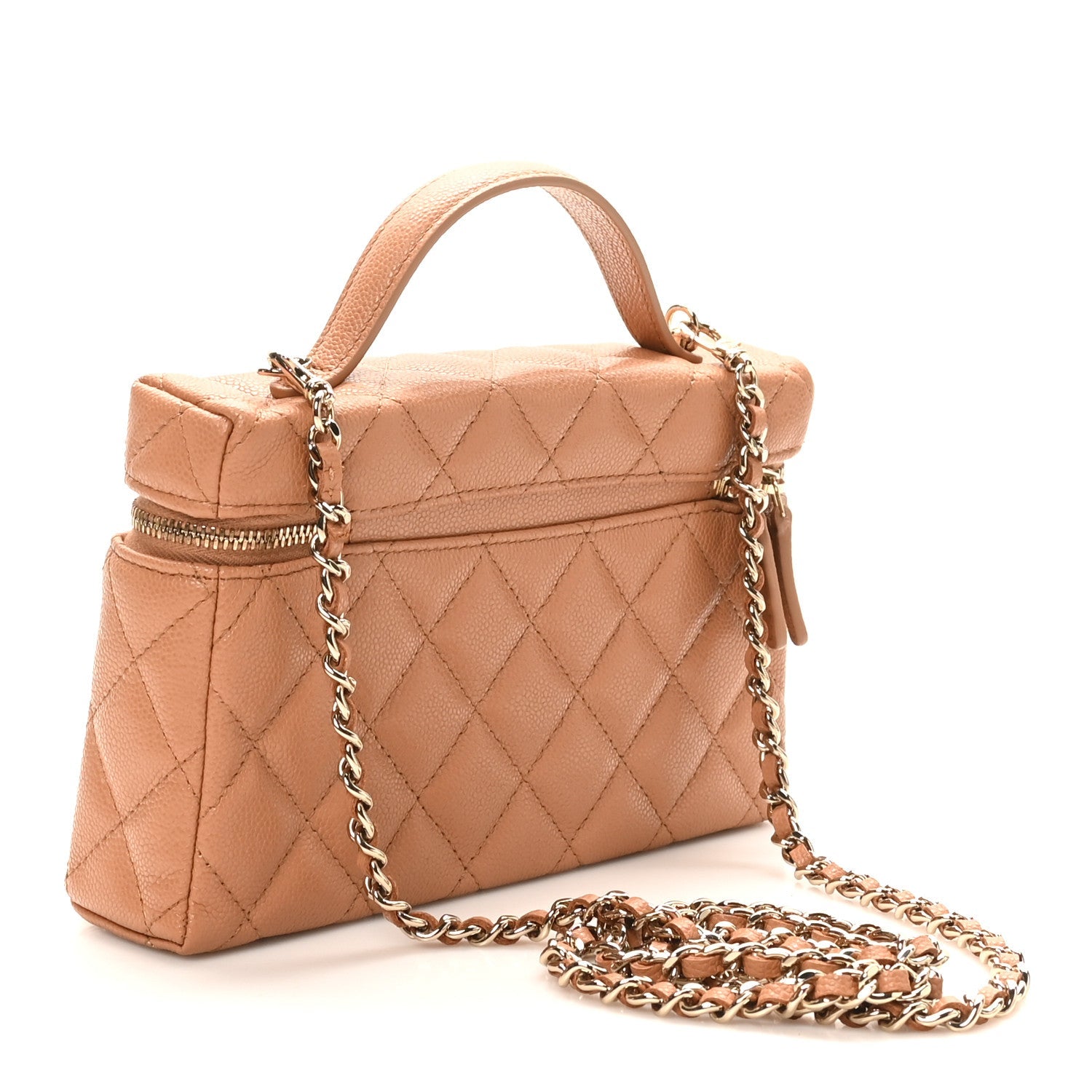 Caviar Quilted Top Handle Slim Vanity With Chain Brown