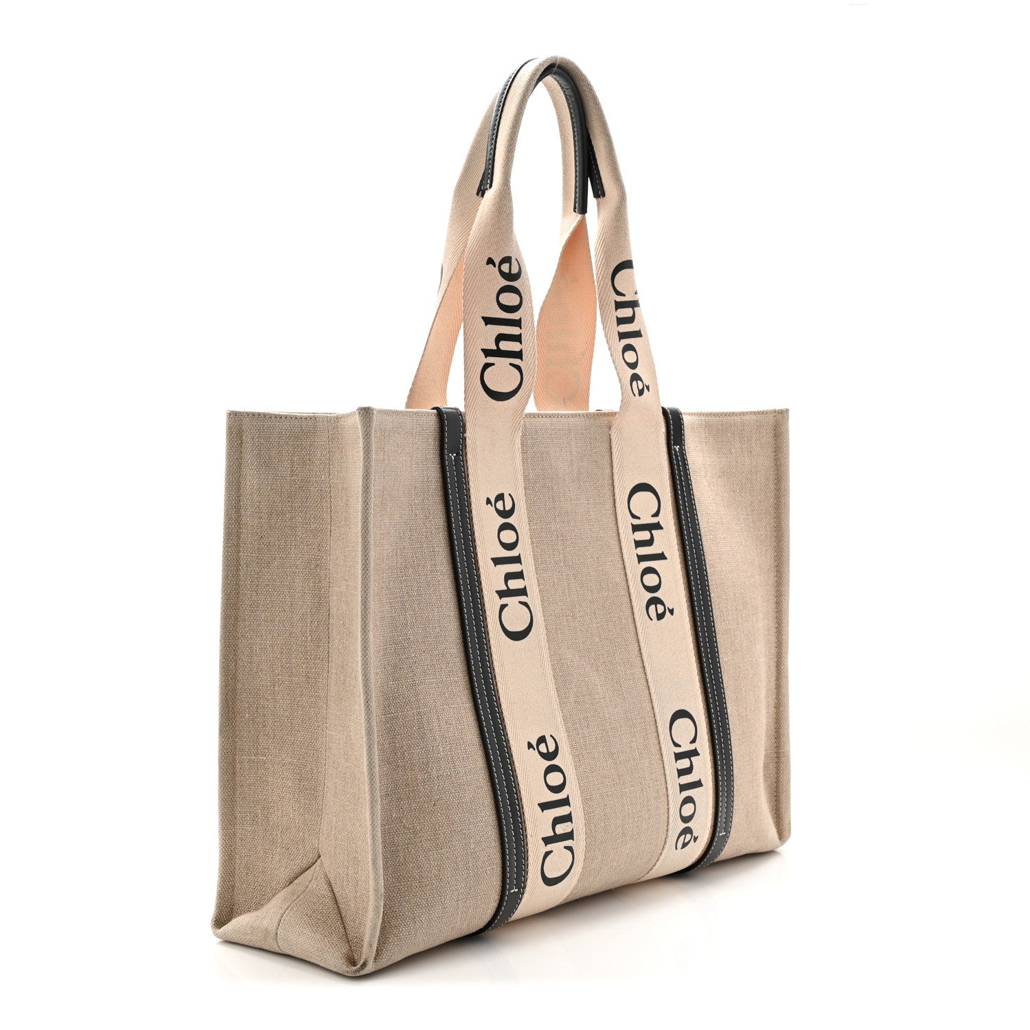 Linen Calfskin Large Woody Ribbon Tote White Blue