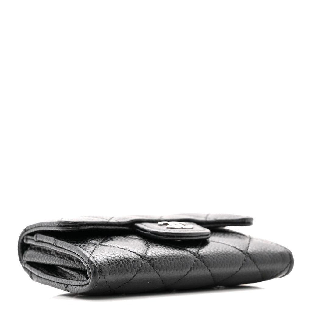 Caviar Quilted Flap  Holder Wallet Black