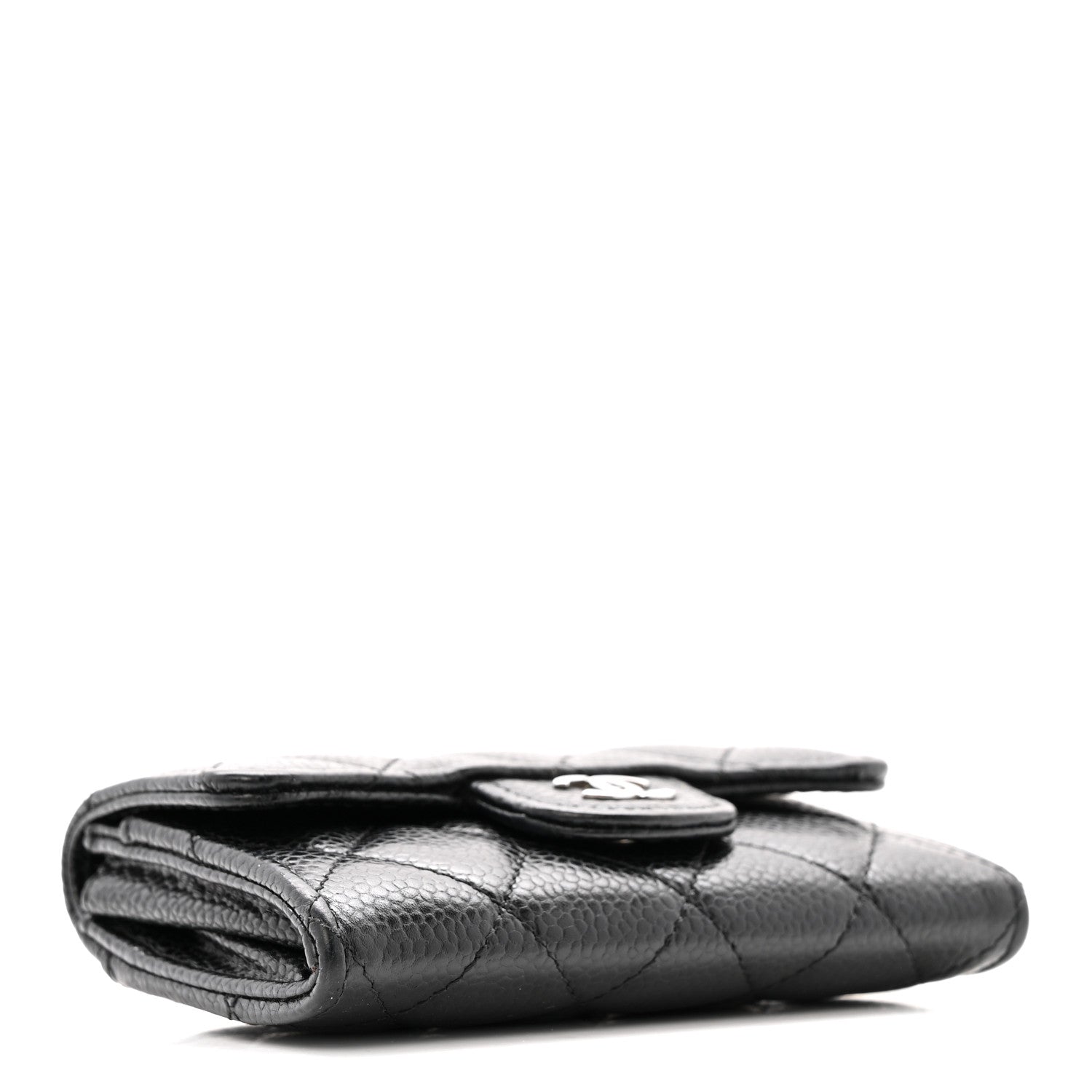 Caviar Quilted Flap  Holder Wallet Black