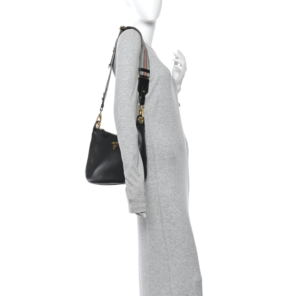 Vitello Phenix Small Zippered Messenger Hobo Black