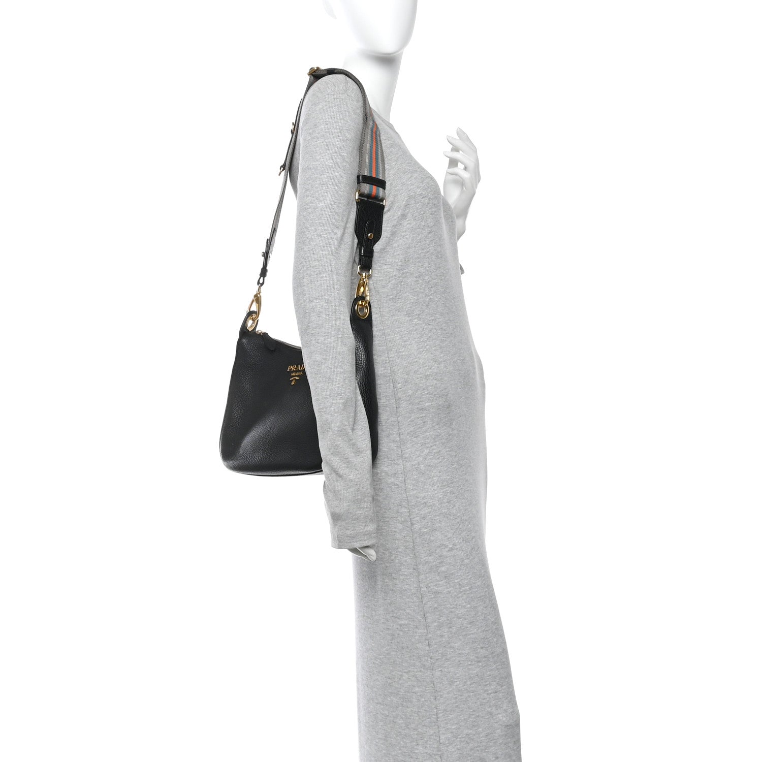 Vitello Phenix Small Zippered Messenger Hobo Black